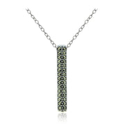 Sterling Silver Marcasite Vertical Bar Drop Necklace