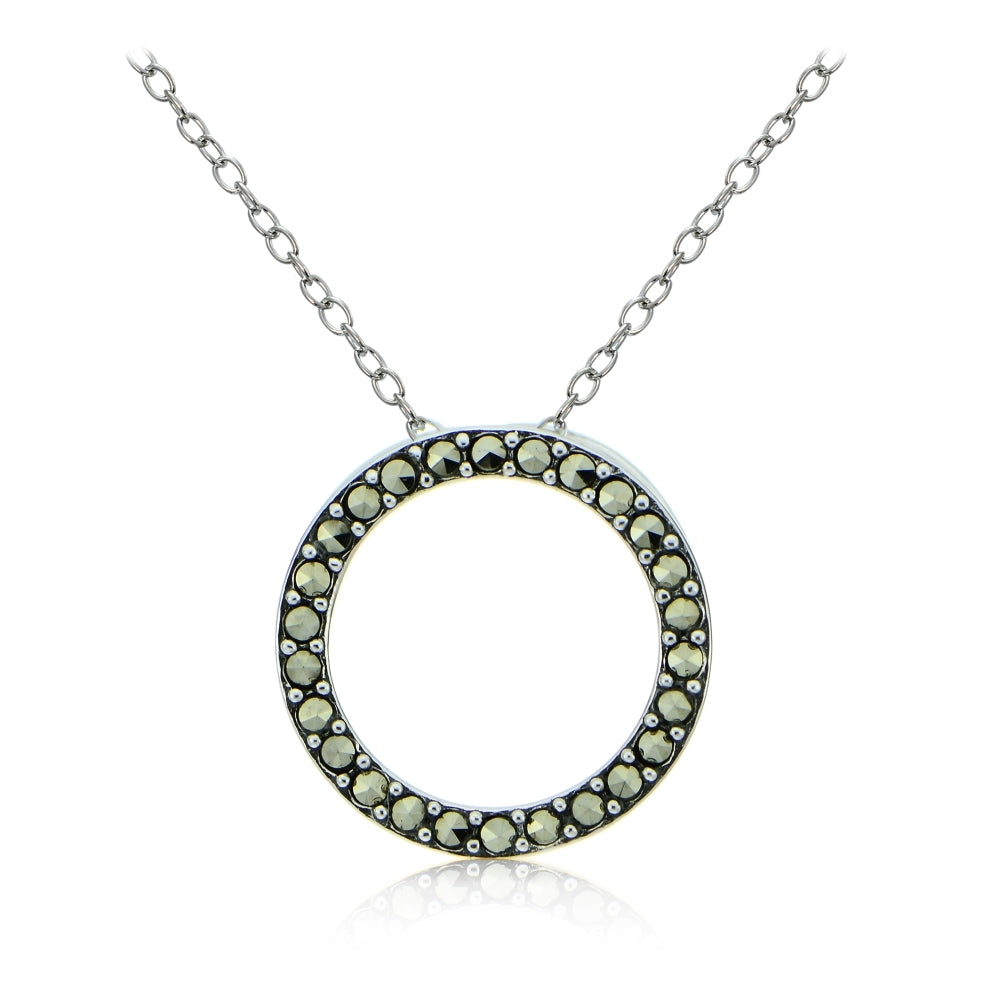 Sterling Silver Marcasite Open Circle Necklace