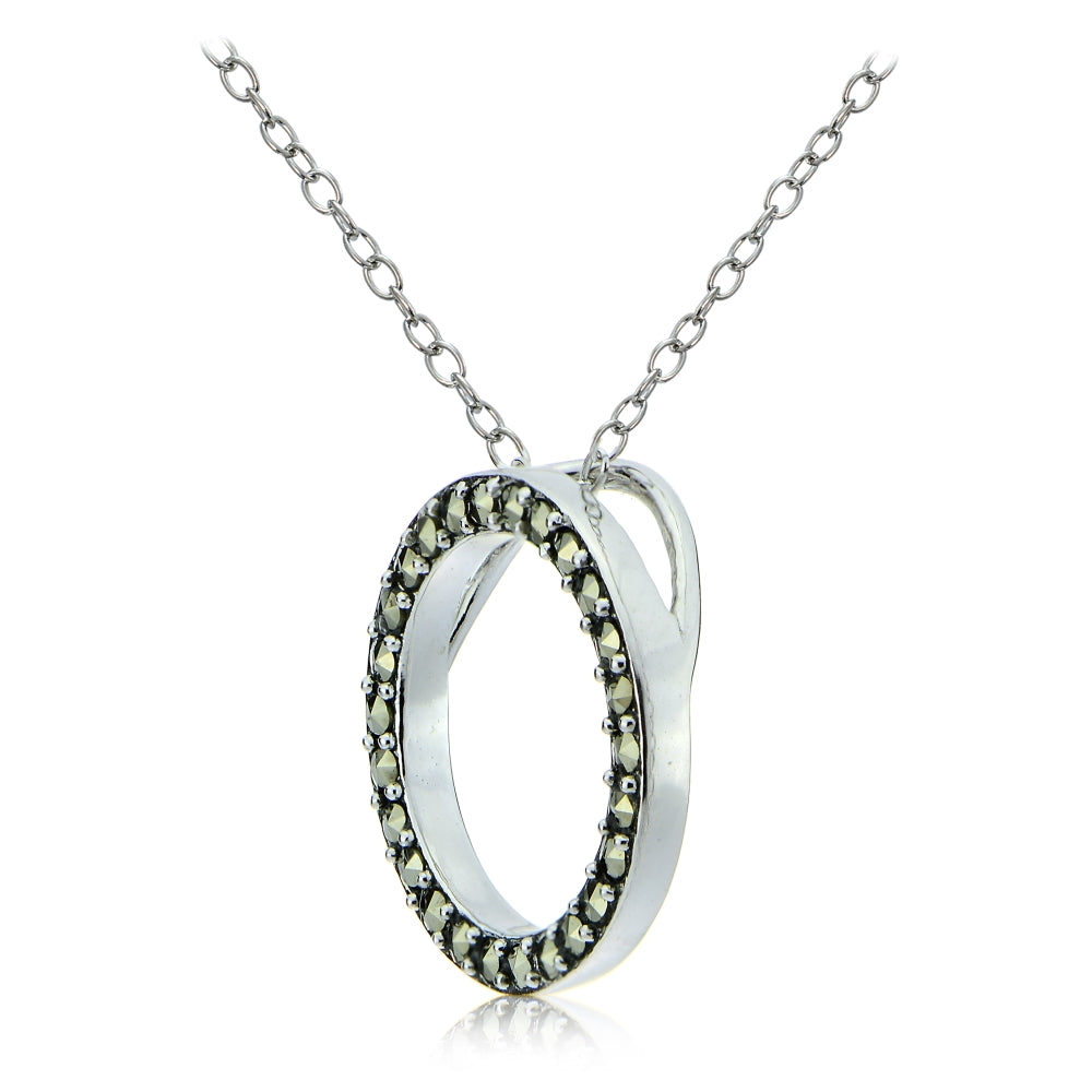 Sterling Silver Marcasite Open Circle Necklace-2