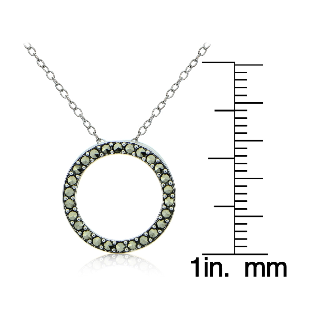 Sterling Silver Marcasite Open Circle Necklace-3