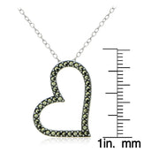 Sterling Silver Marcasite Sideways Open Heart Necklace