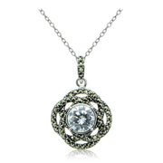 Sterling Silver Marcasite and Cubic Zirconia Knot Necklace