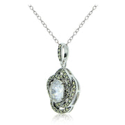 Sterling Silver Marcasite and Cubic Zirconia Knot Necklace