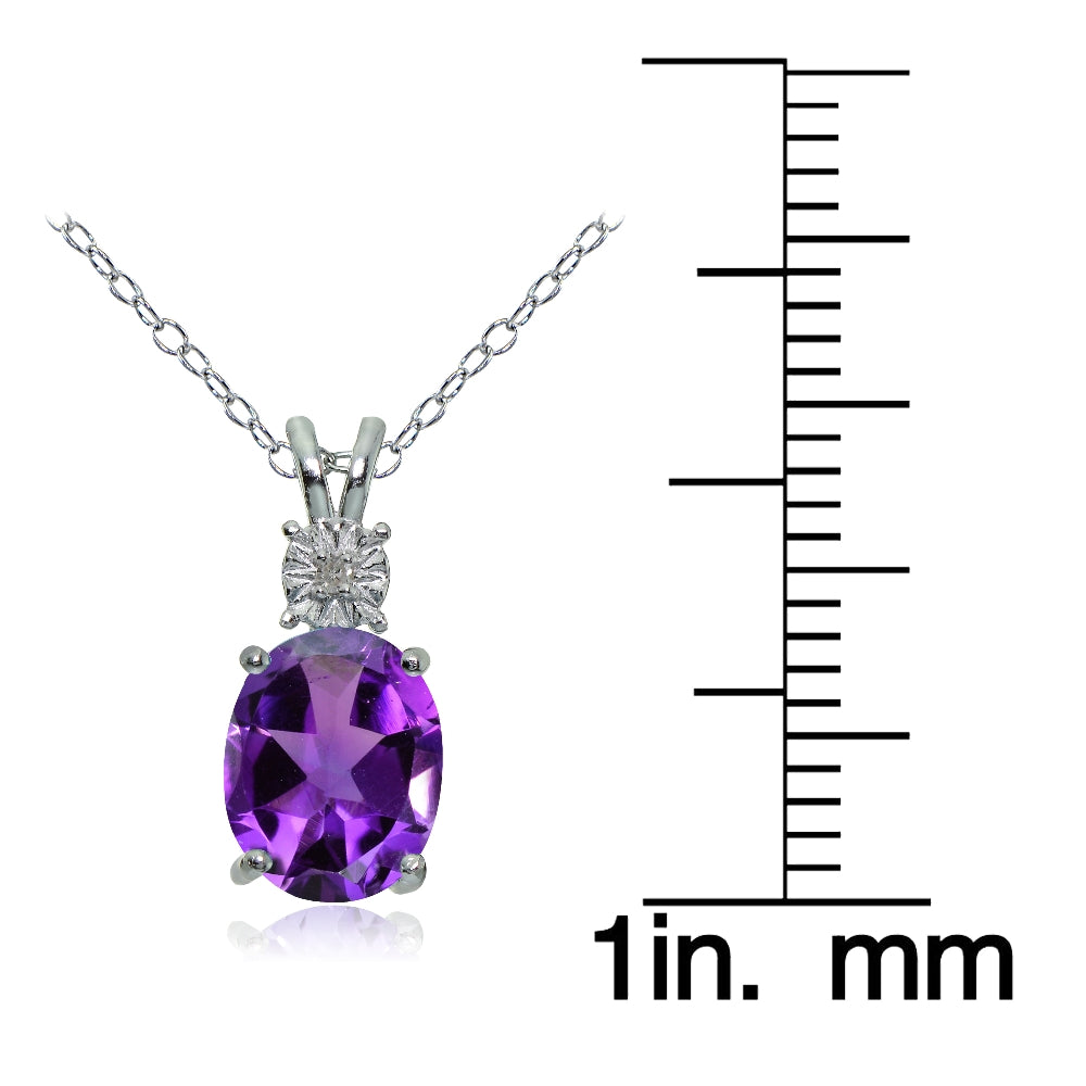 Sterling Silver African Amethyst and Diamond Accent Oval Necklace-3