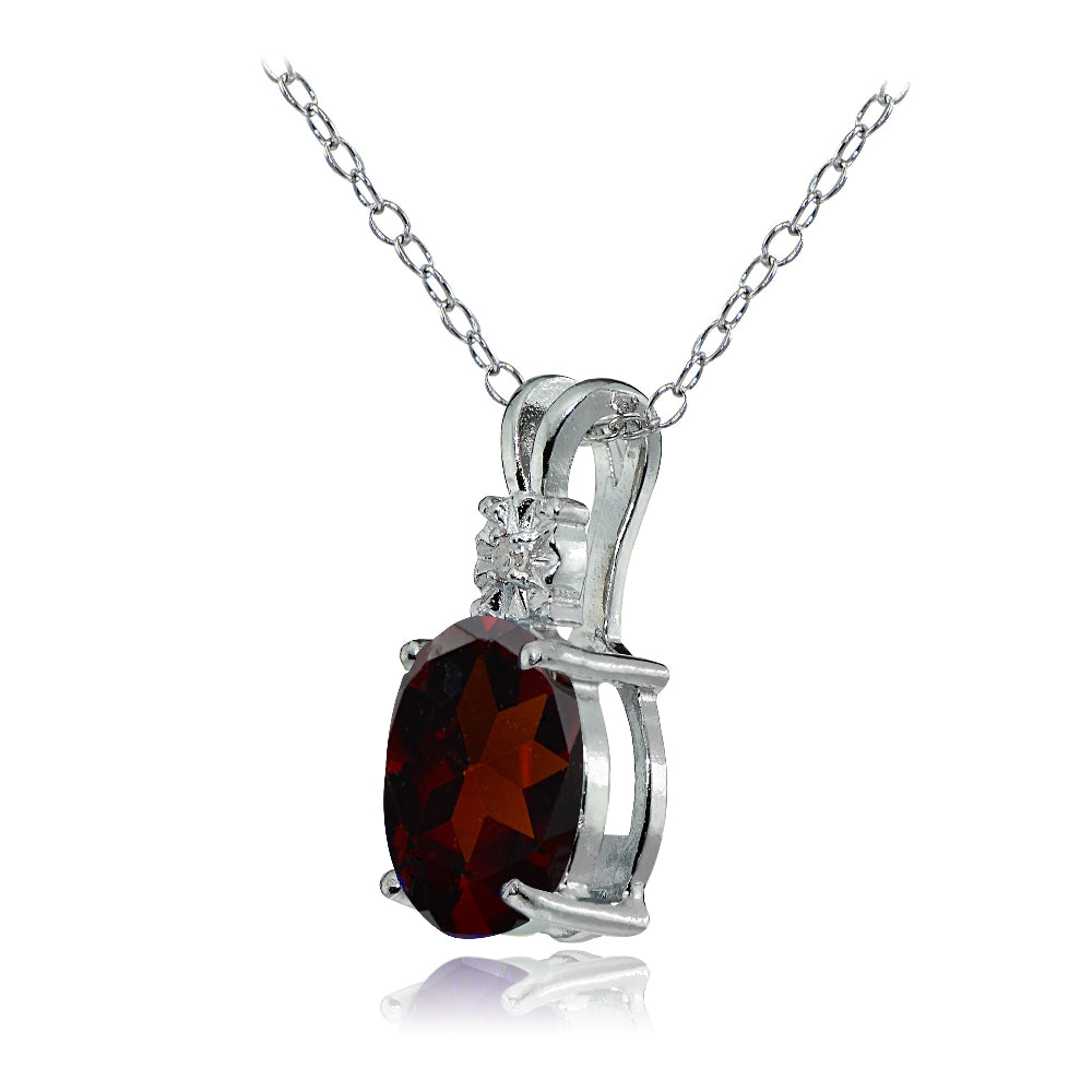 Sterling Silver African Garnet and Diamond Accent Oval Necklace-2