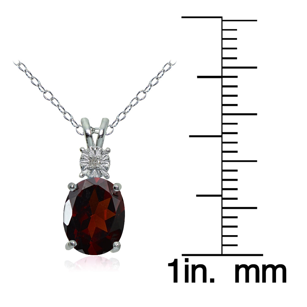 Sterling Silver African Garnet and Diamond Accent Oval Necklace-3