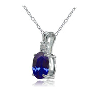 Sterling Silver Created Blue Sapphire and Diamond Accent Oval Necklace