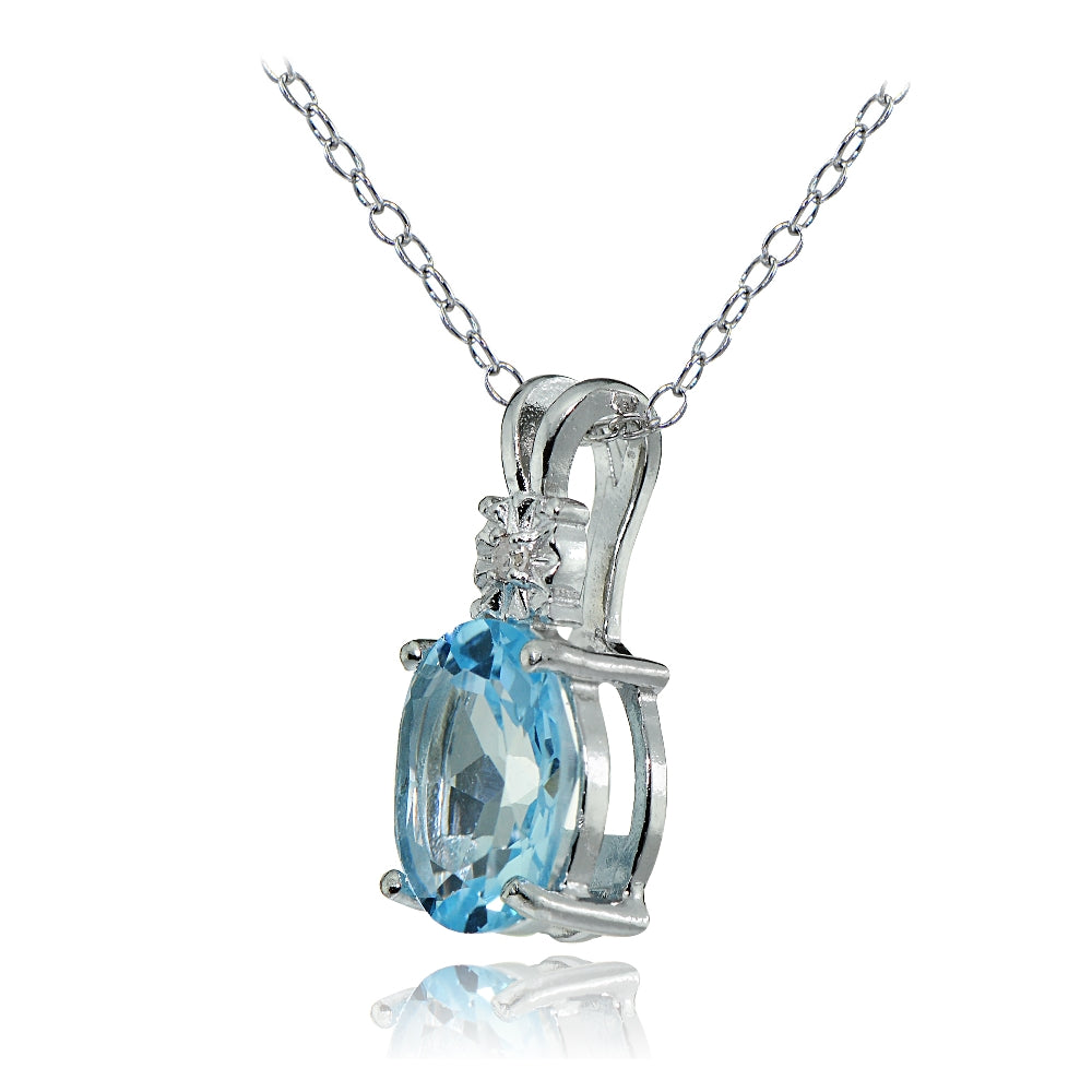Sterling Silver Blue Topaz and Diamond Accent Oval Necklace-2