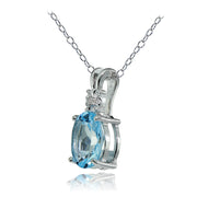 Sterling Silver Blue Topaz and Diamond Accent Oval Necklace