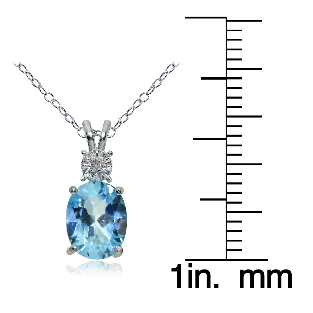 Sterling Silver Blue Topaz and Diamond Accent Oval Necklace-3