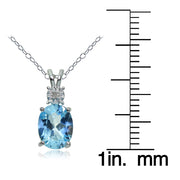 Sterling Silver Blue Topaz and Diamond Accent Oval Necklace