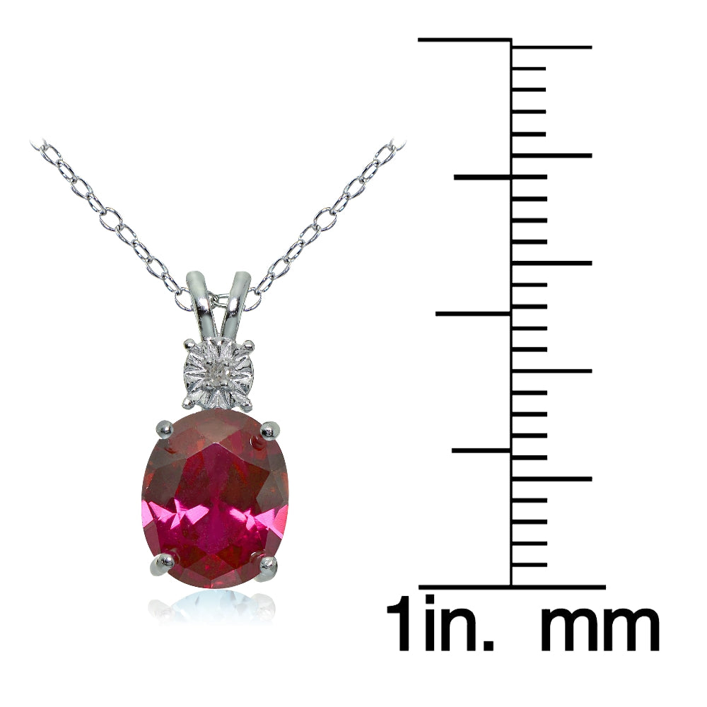 Sterling Silver Created Ruby and Diamond Accent Oval Necklace-3