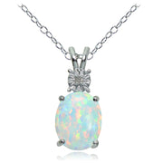 Sterling Silver Created White Opal and Diamond Accent Oval Necklace
