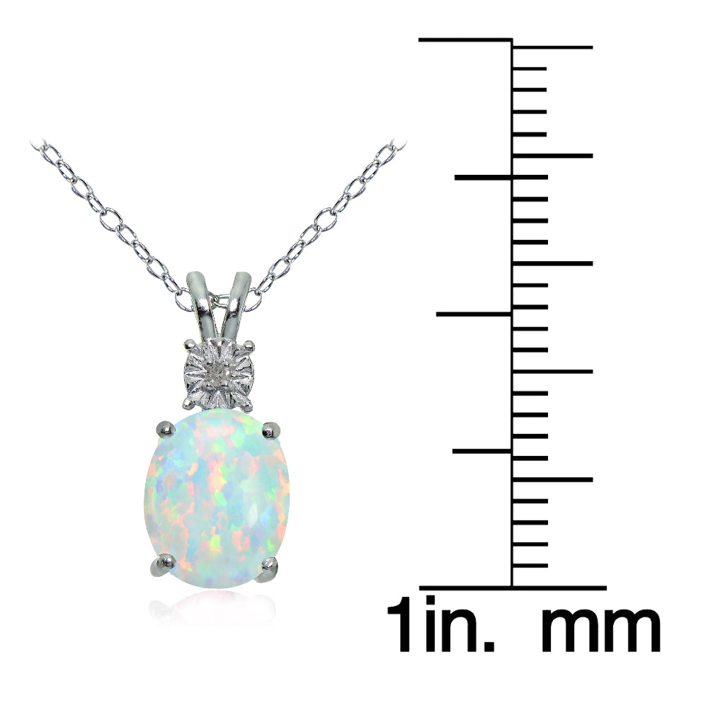 Sterling Silver Created White Opal and Diamond Accent Oval Necklace-3