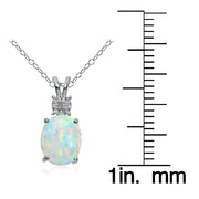Sterling Silver Created White Opal and Diamond Accent Oval Necklace