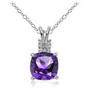 Sterling Silver African Amethyst and Diamond Accent Cushion-cut Necklace