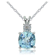 Sterling Silver Blue Topaz and Diamond Accent Cushion-cut Necklace