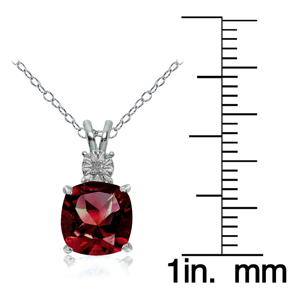 Sterling Silver Created Ruby and Diamond Accent Cushion-cut Necklace-3
