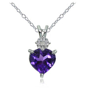 Sterling Silver African Amethyst and Diamond Accent Heart Necklace