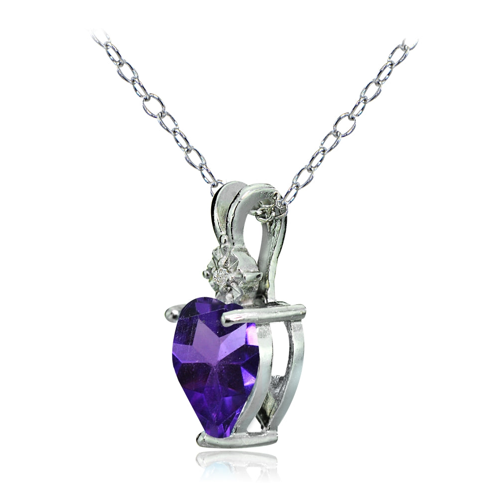 Sterling Silver African Amethyst and Diamond Accent Heart Necklace-2