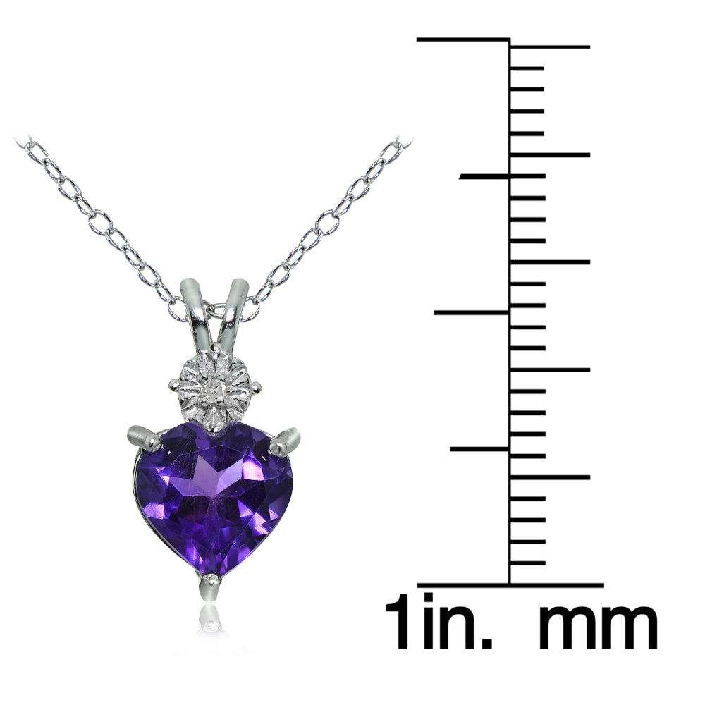 Sterling Silver African Amethyst and Diamond Accent Heart Necklace-3