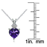 Sterling Silver African Amethyst and Diamond Accent Heart Necklace