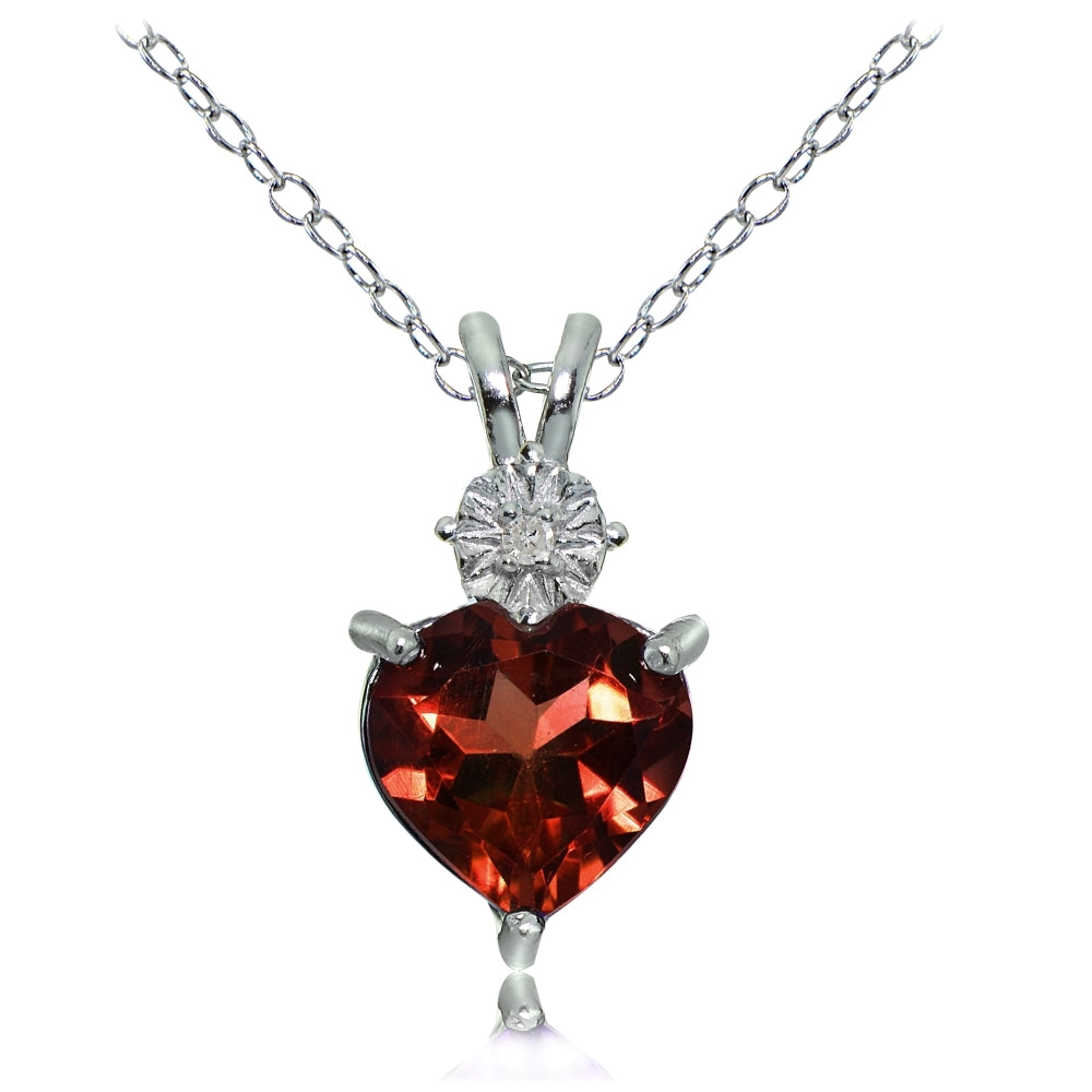 Sterling Silver African Garnet and Diamond Accent Heart Necklace