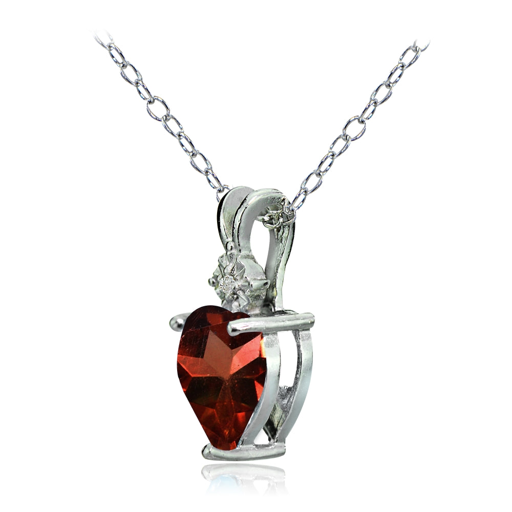 Sterling Silver African Garnet and Diamond Accent Heart Necklace-2