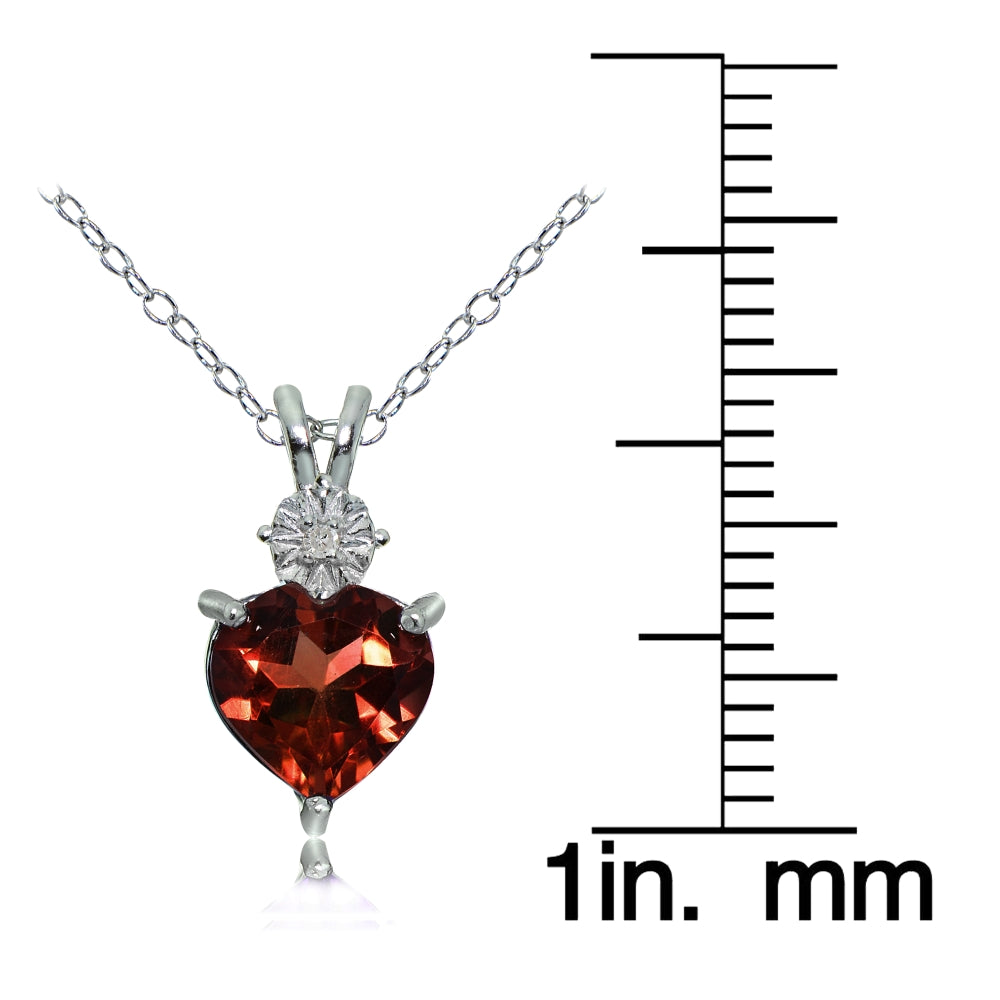 Sterling Silver African Garnet and Diamond Accent Heart Necklace-3