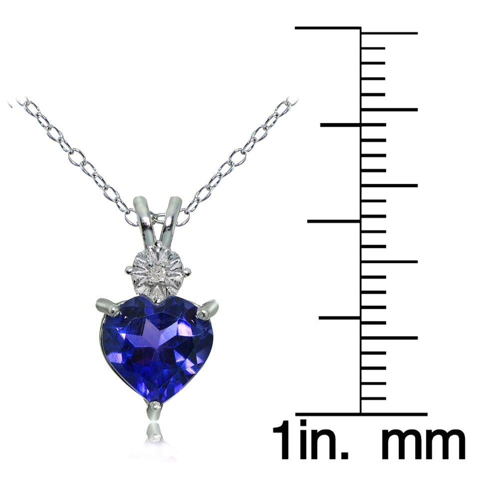 Sterling Silver Created Blue Sapphire and Diamond Accent Heart Necklace-3