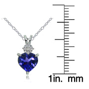 Sterling Silver Created Blue Sapphire and Diamond Accent Heart Necklace