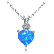Sterling Silver Created Blue Opal and Diamond Accent Heart Necklace