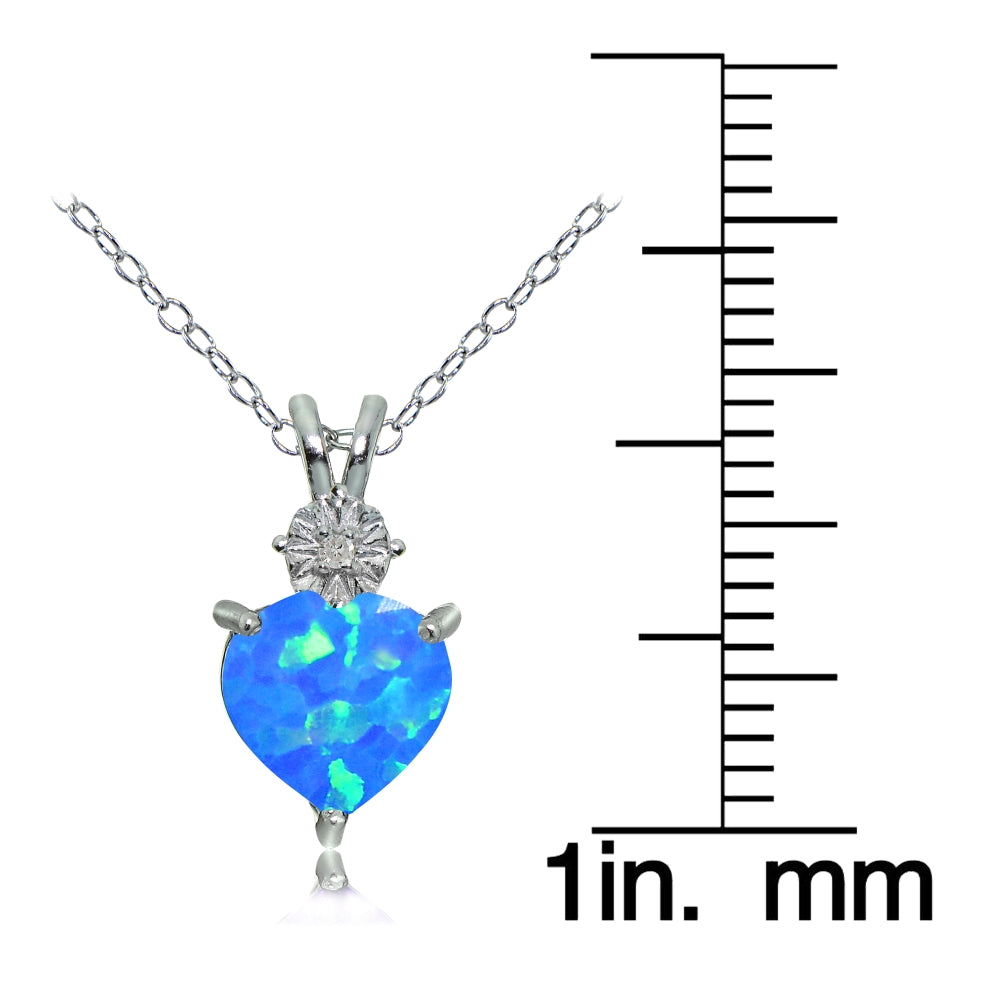 Sterling Silver Created Blue Opal and Diamond Accent Heart Necklace-3
