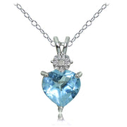 Sterling Silver Blue Topaz and Diamond Accent Heart Necklace