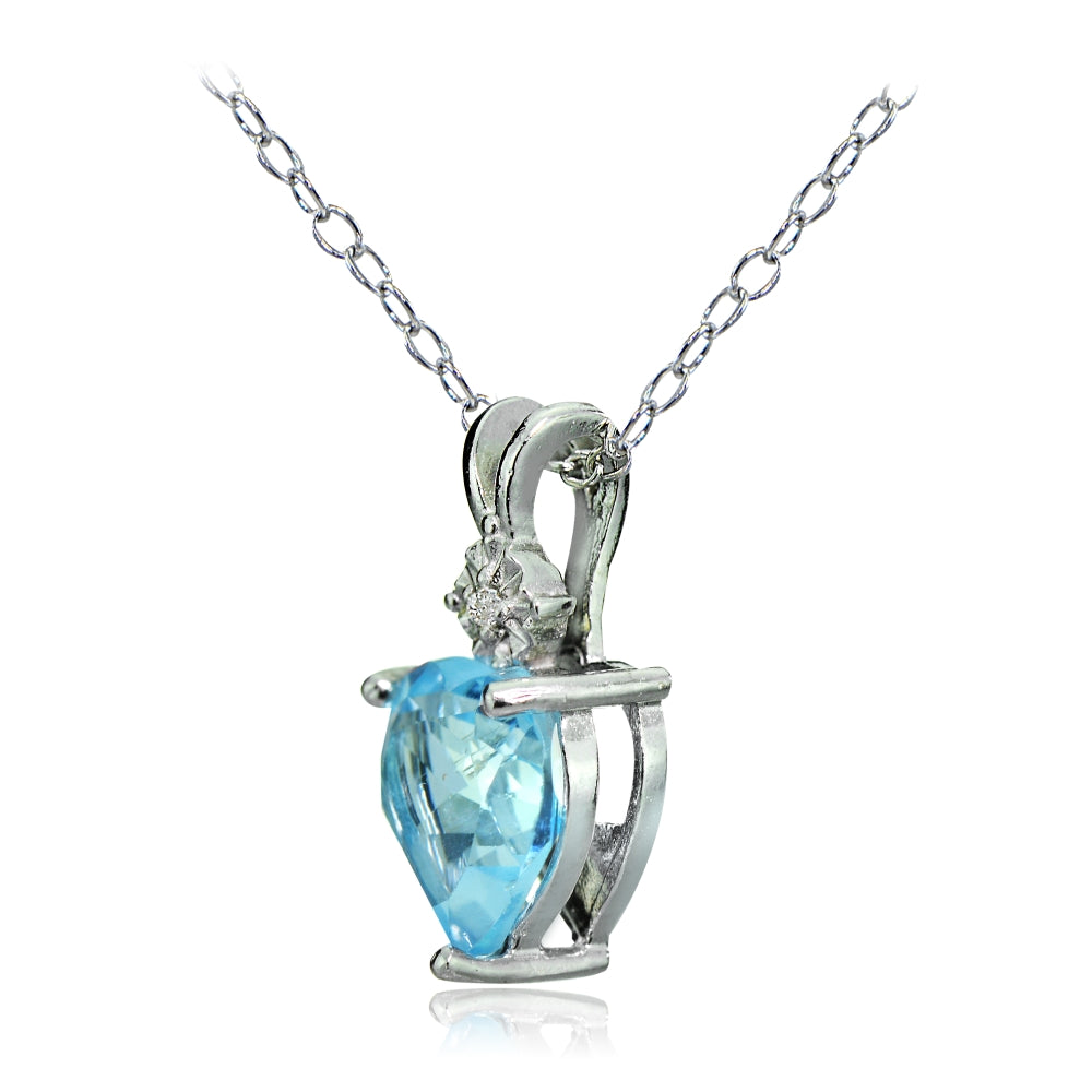 Sterling Silver Blue Topaz and Diamond Accent Heart Necklace-2
