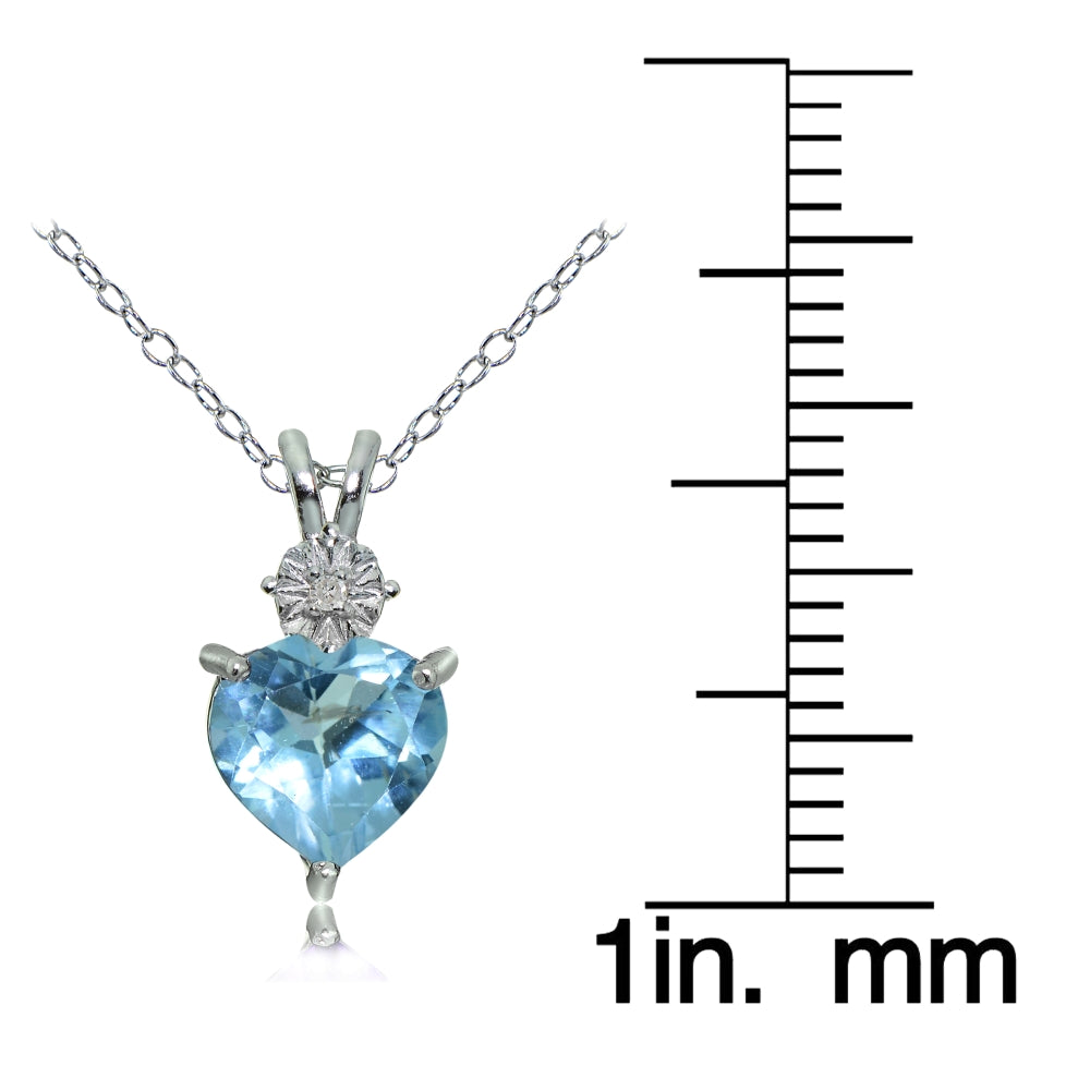 Sterling Silver Blue Topaz and Diamond Accent Heart Necklace-3