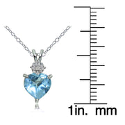 Sterling Silver Blue Topaz and Diamond Accent Heart Necklace