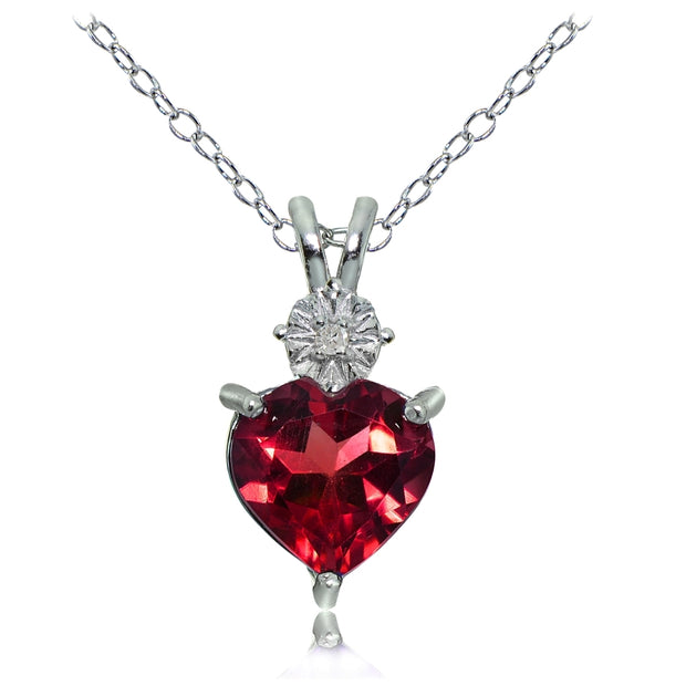Sterling Silver Created Ruby and Diamond Accent Heart Necklace