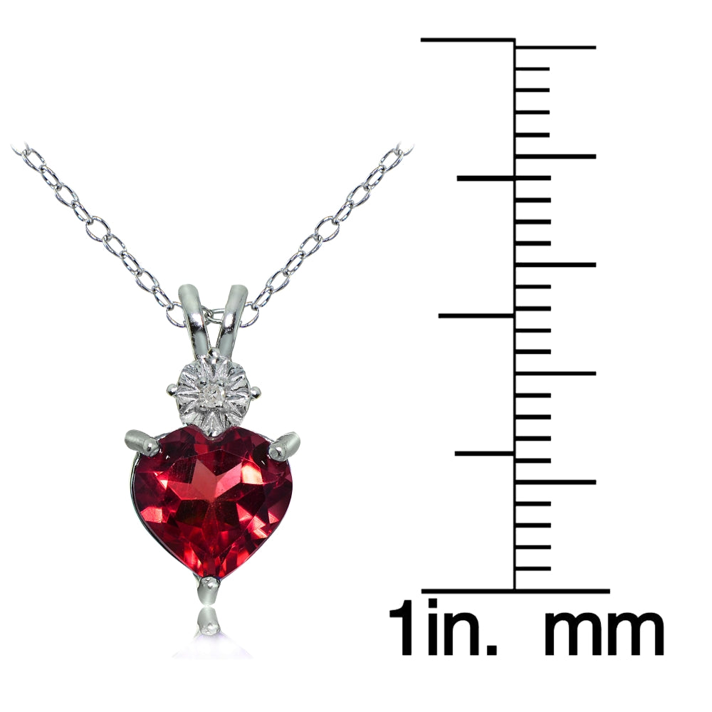 Sterling Silver Created Ruby and Diamond Accent Heart Necklace-3