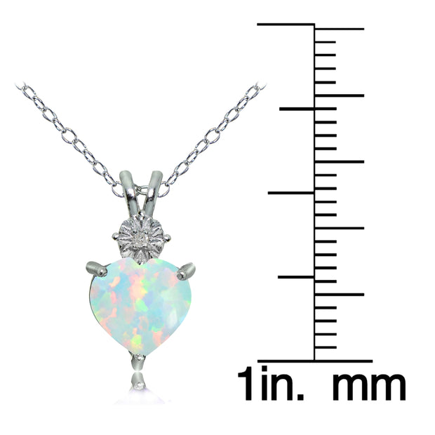 Sterling Silver Created White Opal and Diamond Accent Heart Necklace
