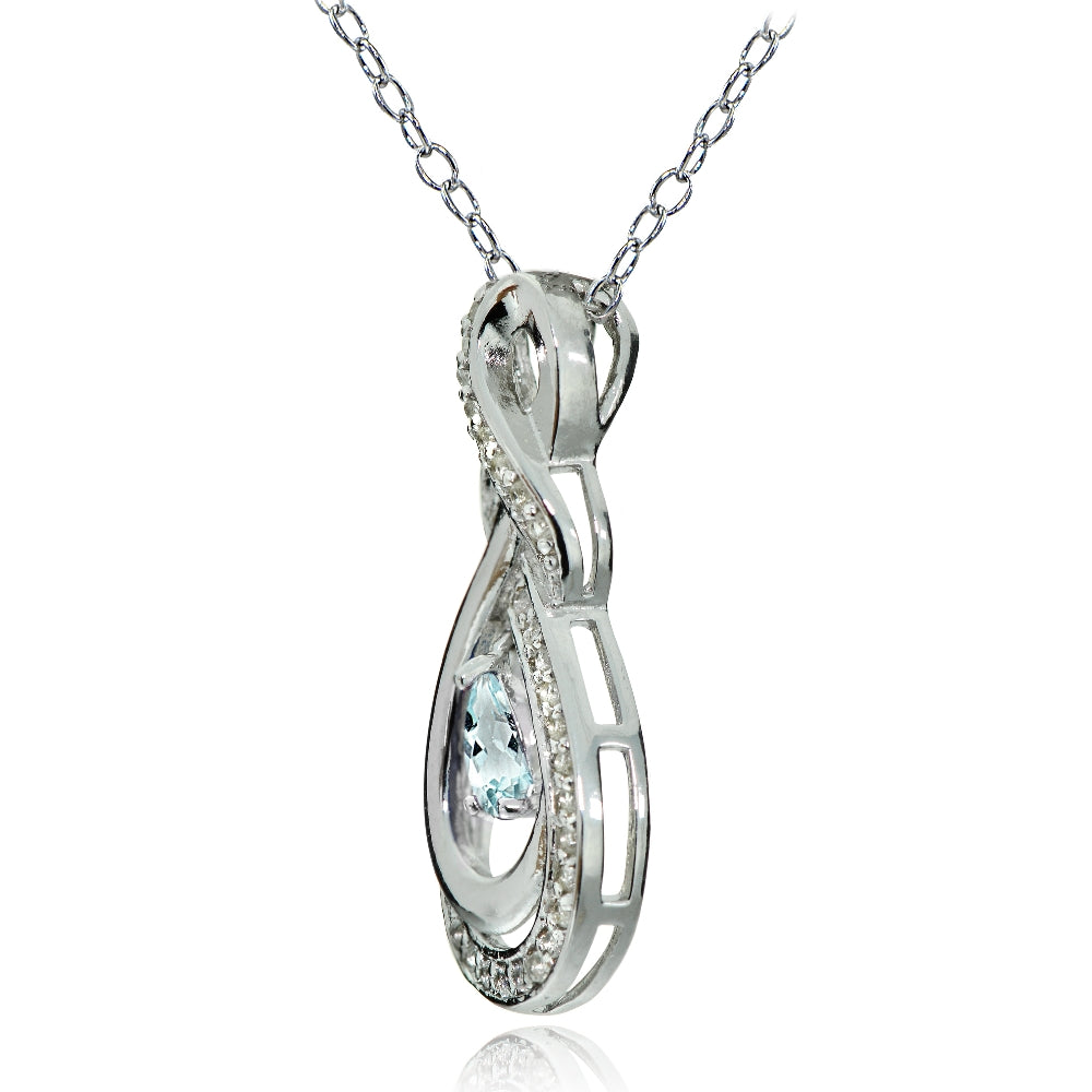 Sterling Silver Aquamarine and White Topaz Infinity Twist Teardrop Necklace-2