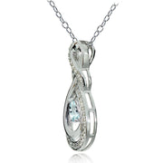 Sterling Silver Aquamarine and White Topaz Infinity Twist Teardrop Necklace