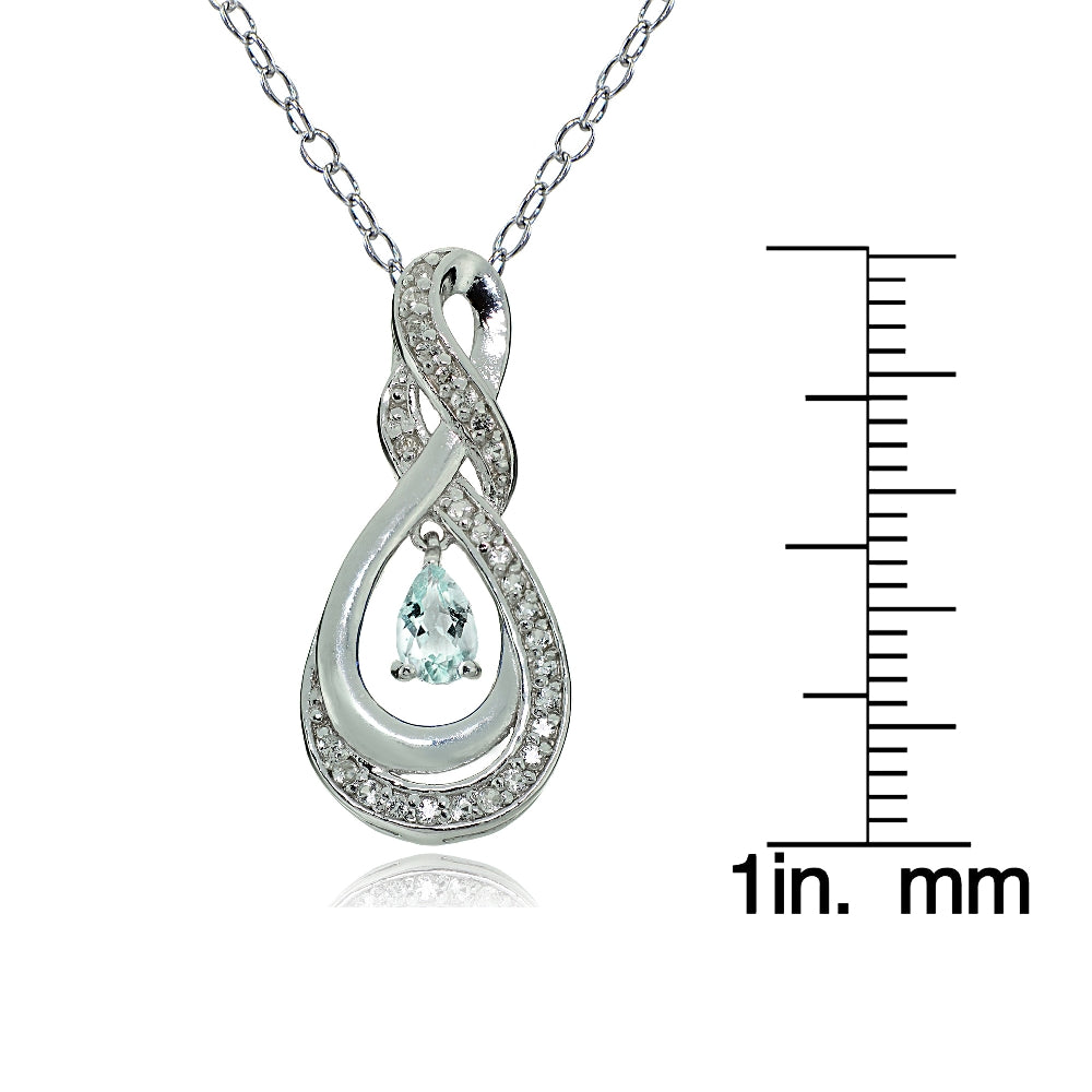 Sterling Silver Aquamarine and White Topaz Infinity Twist Teardrop Necklace-3