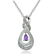Sterling Silver Amethyst and White Topaz Infinity Twist Teardrop Necklace