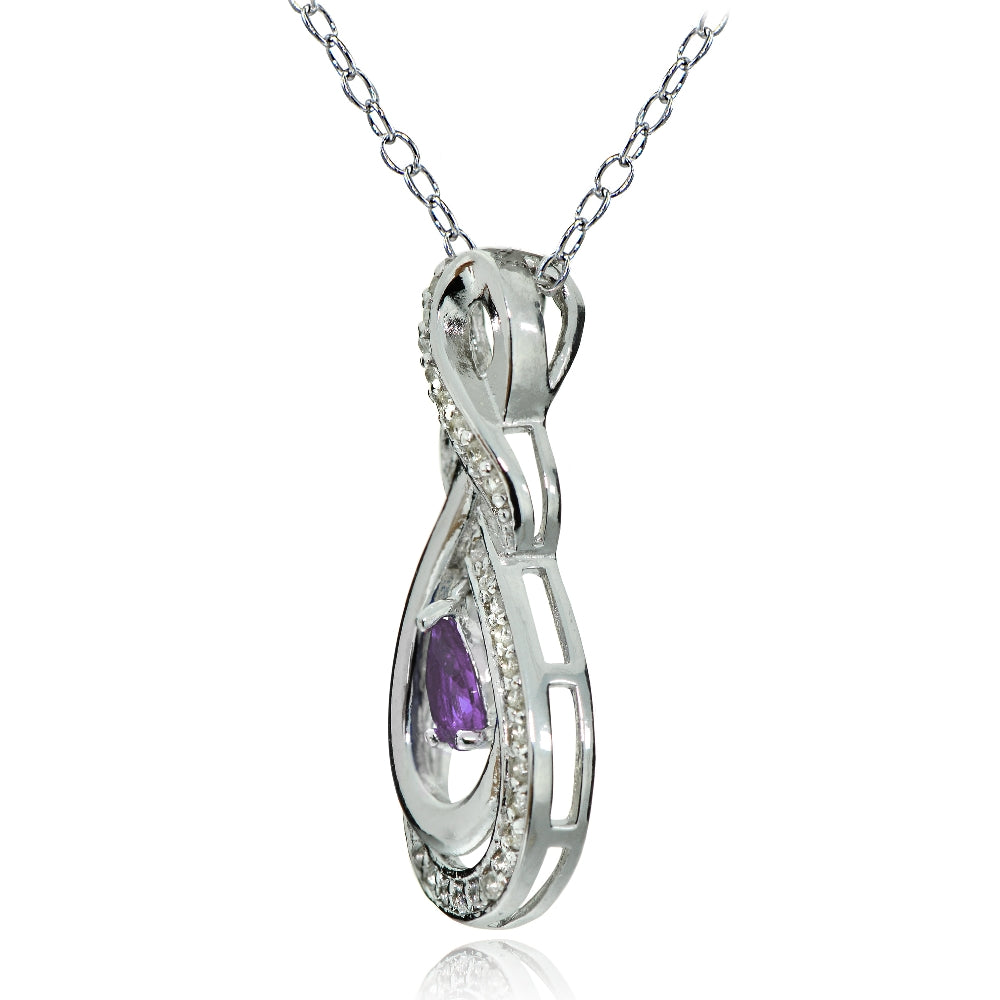 Sterling Silver Amethyst and White Topaz Infinity Twist Teardrop Necklace-2
