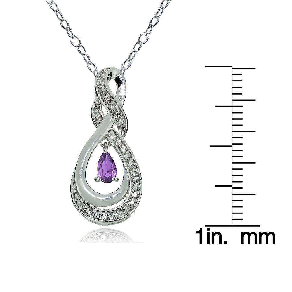 Sterling Silver Amethyst and White Topaz Infinity Twist Teardrop Necklace-3