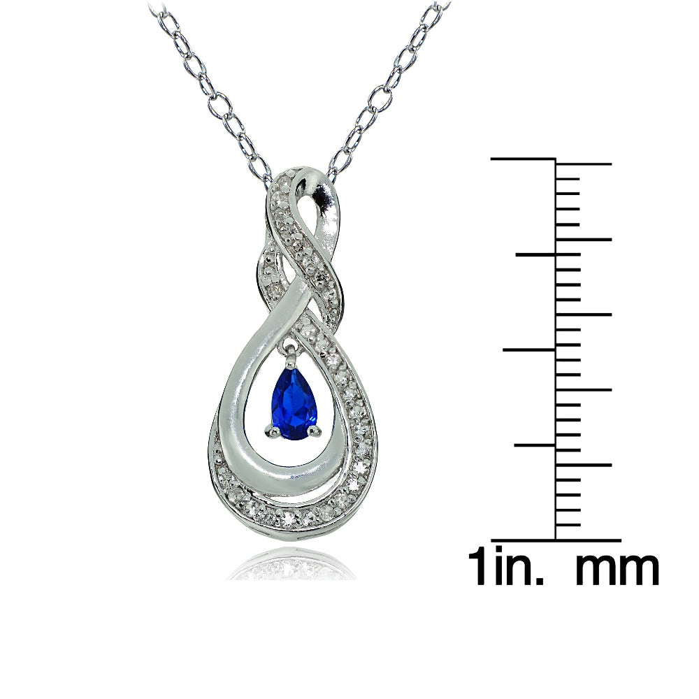 Sterling Silver Created Blue Sapphire and White Topaz Infinity Twist Teardrop Necklace-3