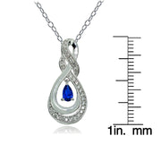 Sterling Silver Created Blue Sapphire and White Topaz Infinity Twist Teardrop Necklace