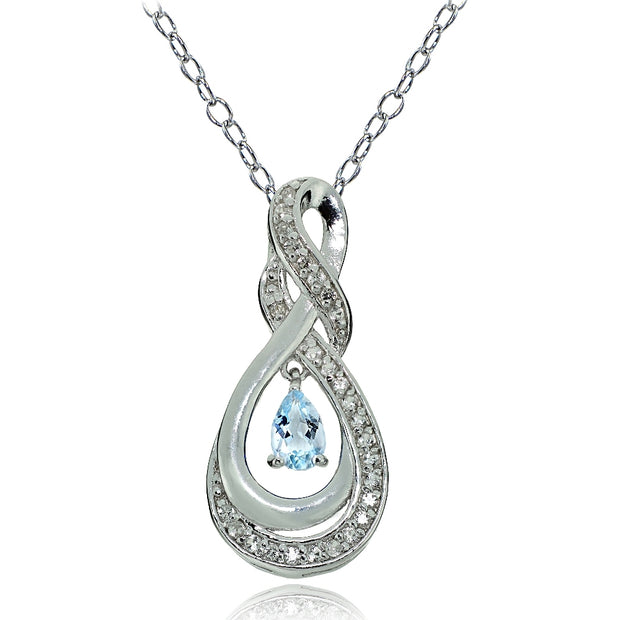 Sterling Silver Blue and White Topaz Infinity Twist Teardrop Necklace