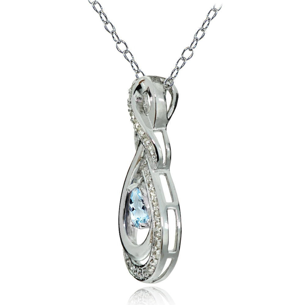 Sterling Silver Blue and White Topaz Infinity Twist Teardrop Necklace-2